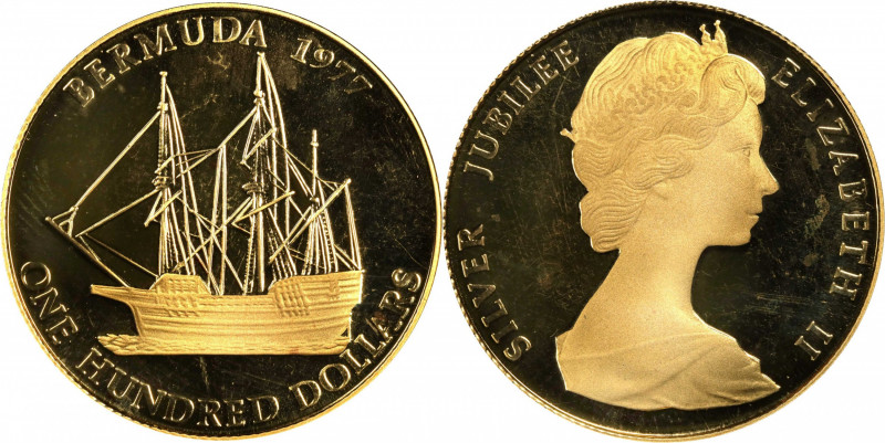 BERMUDA. 100 Dollars, 1977. Ottawa Mint. Elizabeth II. GEM PROOF.
Fr-4; KM-27.A...