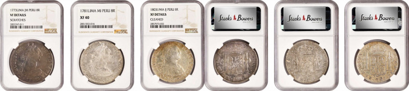 PERU. Trio of 8 Reales (3 Pieces), 1773-1803. Lima Mint. Charles III & Charles I...