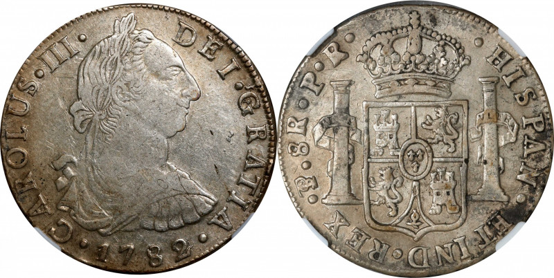 BOLIVIA. 8 Reales, 1782-PTS PR. Potosi Mint. Charles III. NGC VF-35.
KM-55. A w...