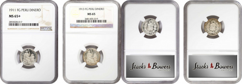 PERU. Duo of Dinero (2 Pieces), 1911 & 1913. Lima Mint. Both NGC Certified.
Bot...