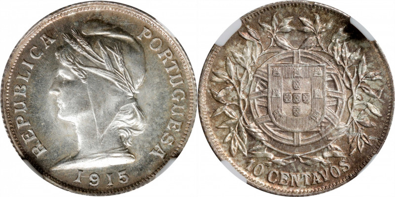 PORTUGAL. 10 Centavos, 1915. Lisbon Mint. NGC MS-66+.
KM-563. Surpassed in the ...