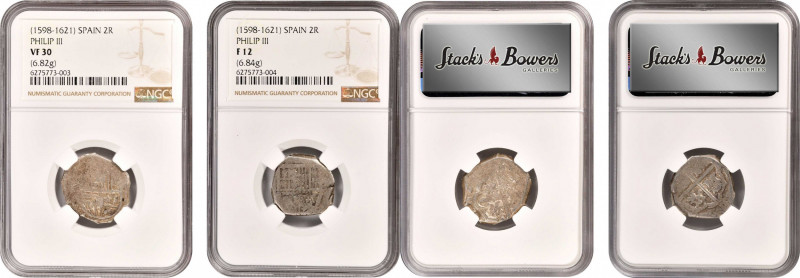 SPAIN. Duo of Cob 2 Reales (2 Pieces), ND (1598-1621). Philip III. Both NGC Cert...