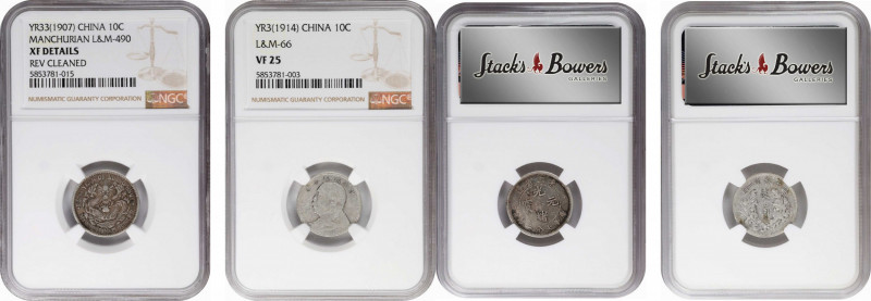 CHINA. Provincial & Republican. Duo of 10 Cents (2 Pieces), Year 33 (1907) & Yea...