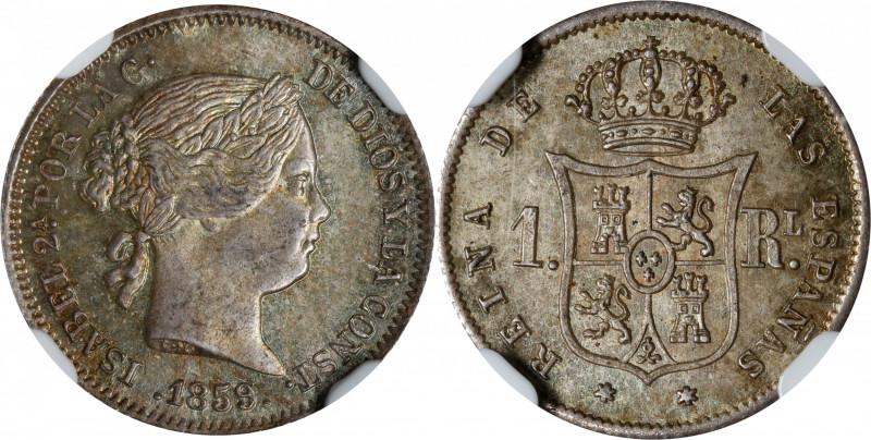 SPAIN. Real, 1859. Madrid Mint. Isabel II. NGC MS-66.
KM-606.2. Tied with just ...