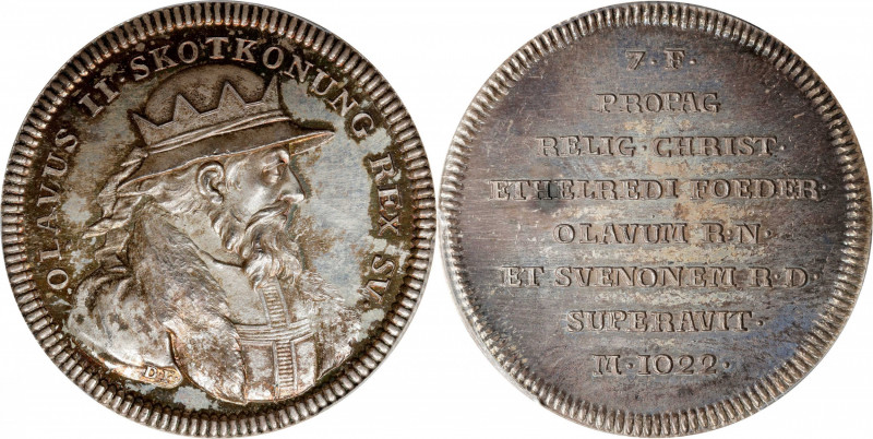 SWEDEN. Olof Skötkonung Silver Medal, ND (1745-60). PCGS SPECIMEN-67.
Hildebran...