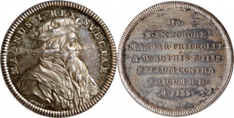 SWEDEN. Magnus I Silver Medal, ND (1745-60). PCGS SPECIMEN-67.
Hildebrand II, p...