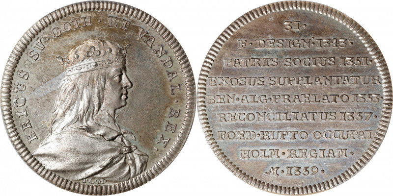 SWEDEN. Erik Magnusson Silver Medal, ND (1745-60). PCGS SPECIMEN-66.
Hildebrand...