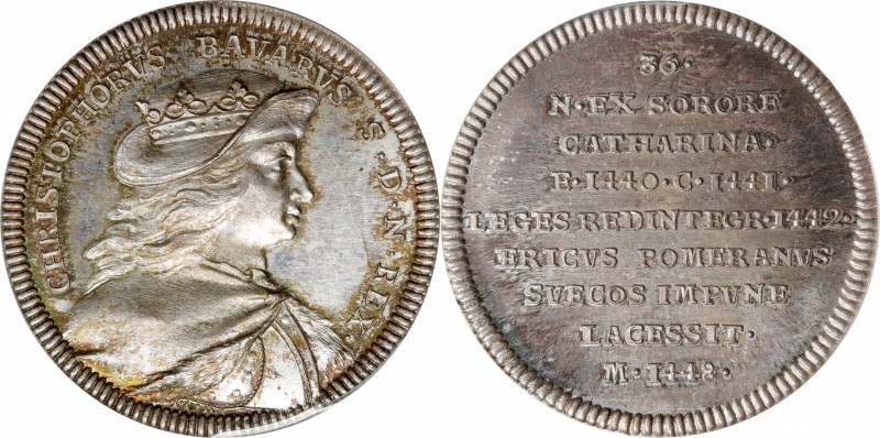 SWEDEN. Christofer af Baiern Silver Medal, ND (1745-60). PCGS SPECIMEN-67.
Hild...