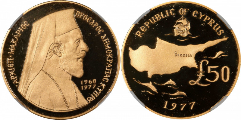 CYPRUS. 50 Pounds, 1977. NGC PROOF-69 Ultra Cameo.
Fr-6; KM-47. AGW: .4711 oz. ...