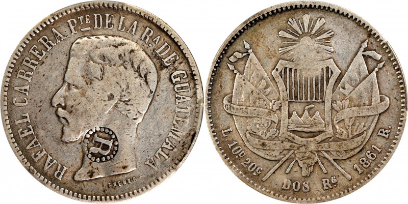 EL SALVADOR. El Salvador - Guatemala. 2 Reales, ND (1862-63). PCGS VF-20; Counte...