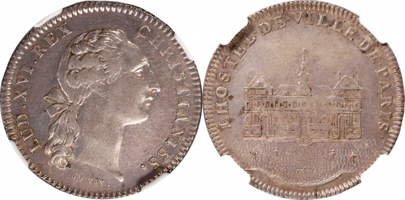 FRANCE. Louis XVI/Hotel de Ville de Paris Silver Jeton, ND (1774-92). NGC EF-40....