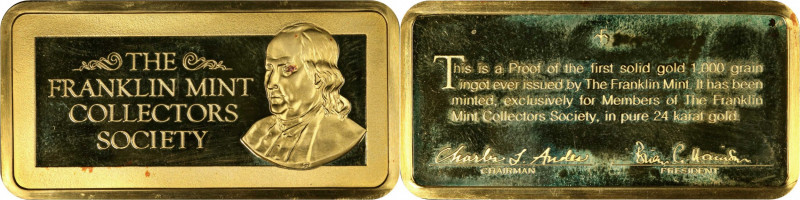 UNITED STATES OF AMERICA. Franklin Mint Collectors Society Gold 1000 Grains Bar,...