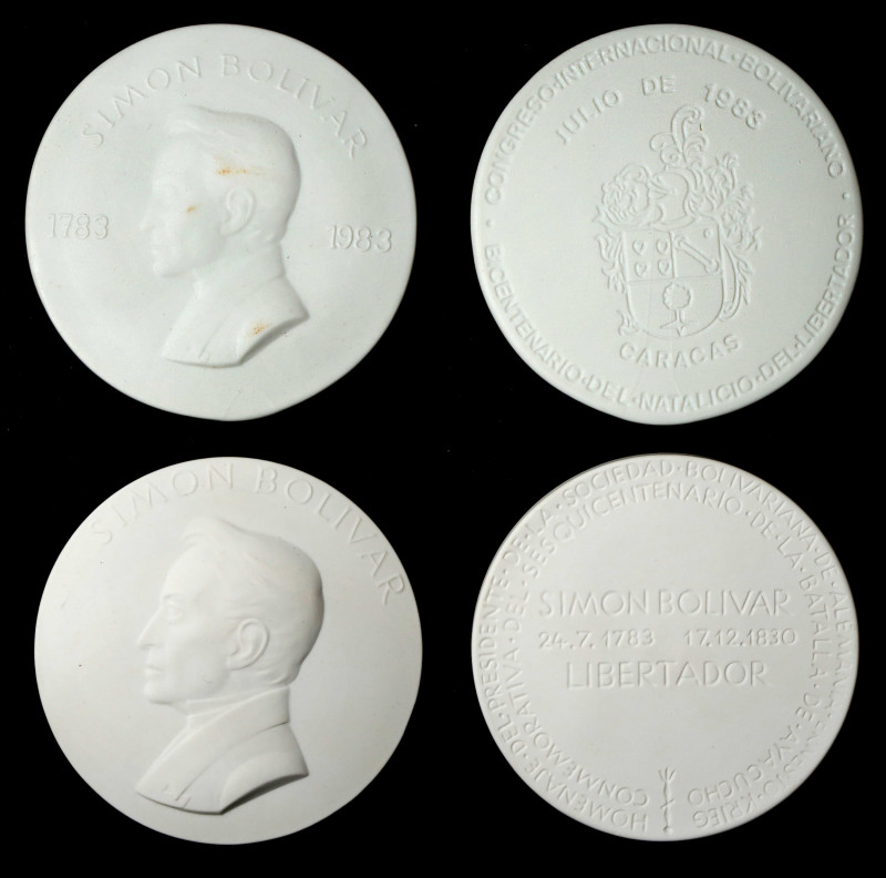 VENEZUELA. Germany - Venezuela. Duo of Simon Bolivar Porcelain Medals (2 Pieces)...