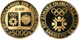 YUGOSLAVIA. 5000 Dinara, 1982. NGC PROOF-68 Ultra Cameo.
Fr-14; KM-95. AGW: 0.2315 oz. Struck to commemorate the 1984 Winter Olympics in Sarajevo. Fr...