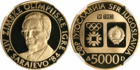 YUGOSLAVIA. 5000 Dinara, 1983. NGC PROOF-68 Ultra Cameo.
Fr-15; KM-104. AGW: 0.2315 oz. Commemorating the 1984 Sarajevo Winter Olympics and Josep Bro...