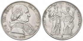 BOLOGNA
Pio VIII (Francesco Saverio Castiglioni), 1829-1830.
Scudo 1830 a. I.
Ag gr. 26,35
Dr. Busto a d., con zucchetto, mozzetta e stola.
Rv. S...