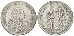FIRENZE
Cosimo III de’Medici, Granduca di Toscana, 1670-1723.
Piastra 1676.
Ag gr. 30,75
Dr. COSMVS III D G MA DV ETRVRI VI. Busto a d. corazzato....
