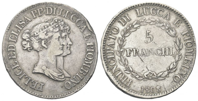 LUCCA
Felice e Elisa Baciocchi, 1805-1814.
5 Franchi 1808, busti medi.
Ag gr....