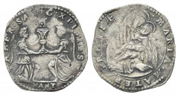 MANTOVA
Carlo II Gonzaga di Gonzaga Nevers, Reggenza della madre Maria, 1637-1647.
Parpagliola.
Mi gr. 1,83
Dr. TABER SANG XPI IESV. Due angeli ch...