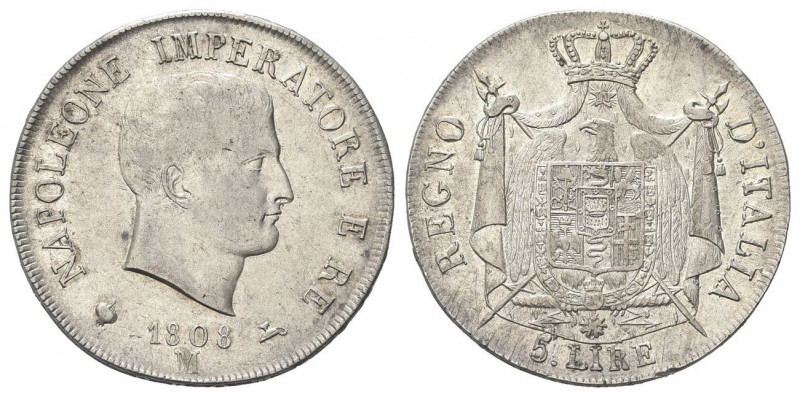 MILANO
Napoleone I Re d’Italia, 1805-1814.
5 Lire 1808, I Tipo, puntali aguzzi...