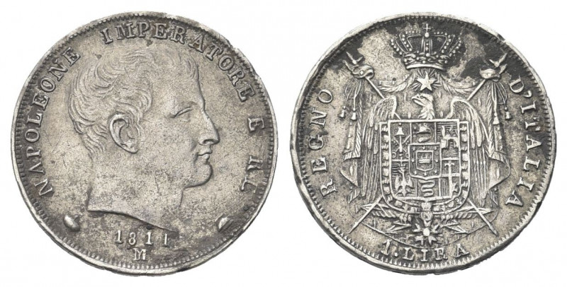 MILANO
Napoleone I Re d’Italia, 1805-1814.
Lira 1811, puntali aguzzi.
Ag gr. ...