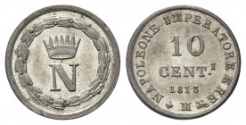MILANO
Napoleone I Re d’Italia, 1805-1814.
10 Centesimi 1813.
Mi gr. 2,01
Dr. Grande N sormontata da corona.
Rv. Valore e data.
Pag. 71; Gig. 20...