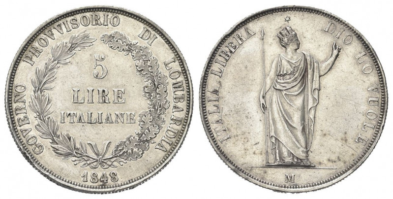 MILANO
Governo Provvisorio di Lombardia, 1848.
5 Lire 1848 rami corti, base so...