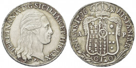 NAPOLI
Ferdinando IV (I) di Borbone, 1759-1816.
Piastra da 120 Grana 1796.
Ag gr. 27,41
Dr. FERDINAN IV D G SICILIAR ET HIE REX. Testa nuda a d.; ...