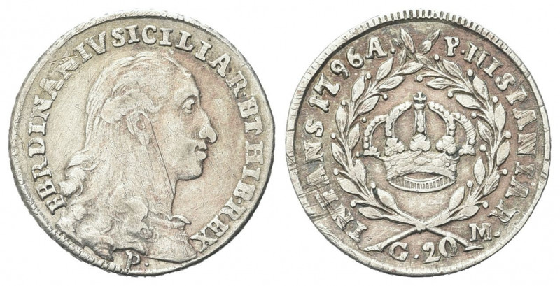 NAPOLI
Ferdinando IV (I) di Borbone, 1759-1816.
Tarì da 20 Grana 1796.
Ag gr....