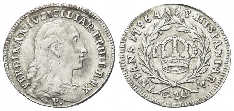NAPOLI
Ferdinando IV (I) di Borbone, 1759-1816.
Tarì da 20 Grana 1796.
Ag gr....