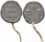 ROMA
Gregorio IX, 1227-1241.
Bolla plumbea con cordone.
Piombo gr. 48,85 mm. 38
Dr. GRE / GORIVS / P P / VIIII. Iscrizione disposta su tre righe....