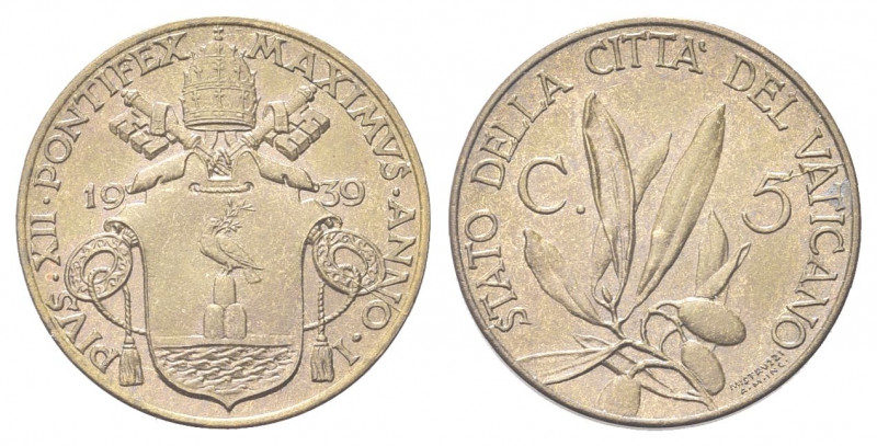 CITTà DEL VATICANO
Pio XII (Eugenio Pacelli), 1939-1958.
5 Centesimi 1939 a. I...