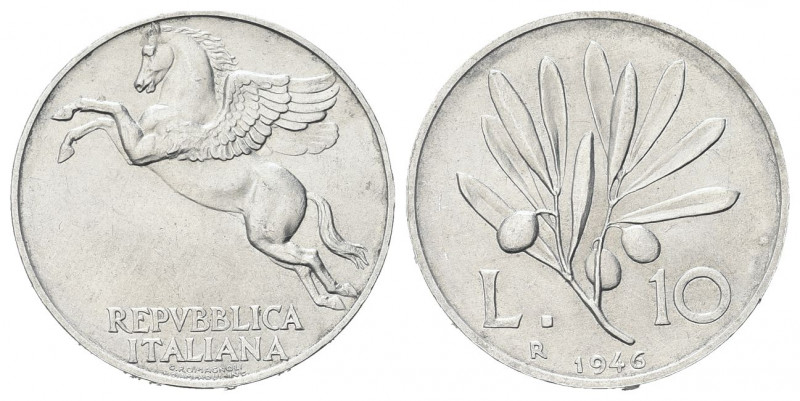 ROMA
Repubblica Italiana, dal 1946.
10 Lire 1946.
Italma 
Dr. Pegaso in volo...