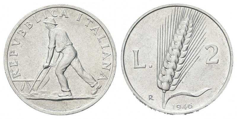 ROMA
Repubblica Italiana, dal 1946.
2 Lire 1946.

Italma 
Dr. Aratore su li...