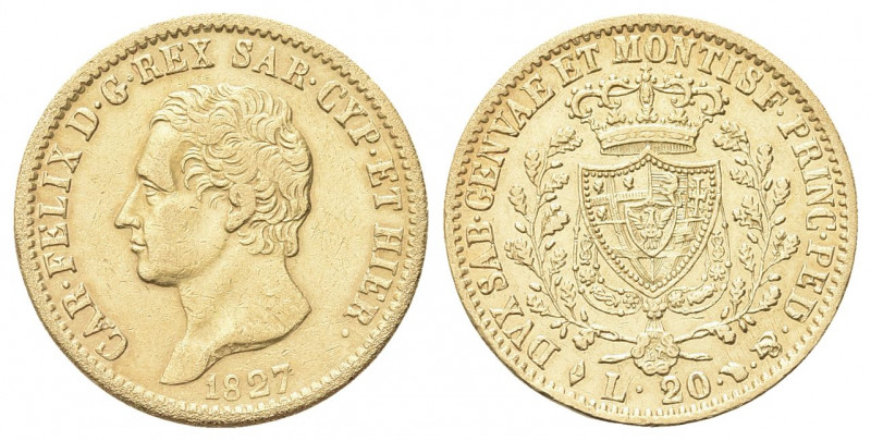 REGNO DI SARDEGNA
Carlo Felice, 1821-1831.
20 Lire 1827 Torino.
Au 
Dr. Test...