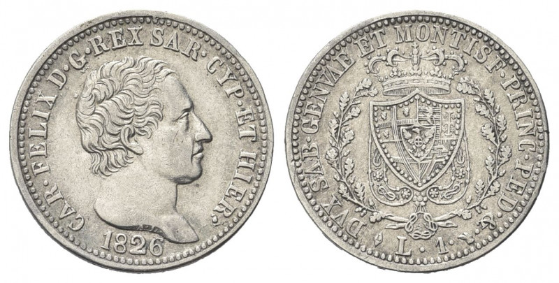 REGNO DI SARDEGNA
Carlo Felice, 1821-1831.
Lira 1826 Torino (L).
Ag 
Dr. Tes...