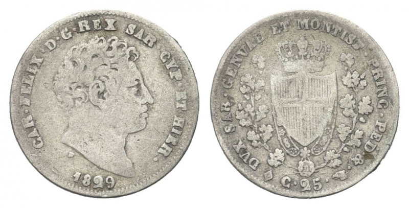 REGNO DI SARDEGNA
Carlo Felice, 1821-1831.
25 Centesimi 1829 Torino.
Ag 
Dr....