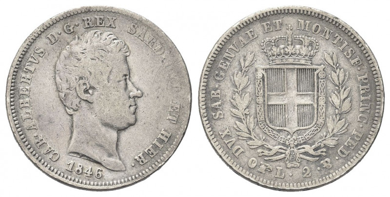 REGNO DI SARDEGNA
Carlo Alberto, 1831-1849.
2 Lire 1846 Torino.
Ag 
Dr. Test...