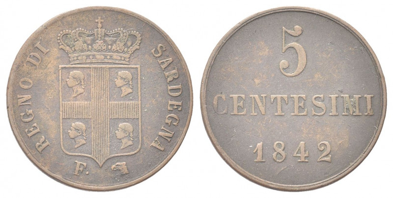 REGNO DI SARDEGNA
Carlo Alberto, 1831-1849.
5 Centesimi 1842 Torino.
Cu 
Dr....