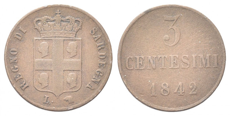 REGNO DI SARDEGNA
Carlo Alberto, 1831-1849.
3 Centesimi 1842 Torino.
Cu 
Dr....