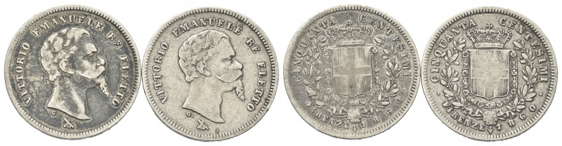 RE ELETTO
Vittorio Emanuele II, 1859-1861.
Lotto di 2 esemplari di 50 Centesim...