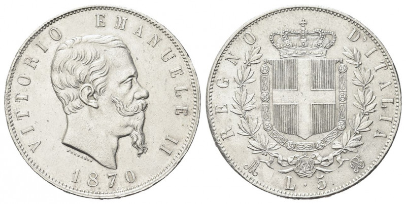 REGNO D’ITALIA
Vittorio Emanuele II, 1861-1878.
5 Lire 1870 Milano.
Ag 
Dr. ...