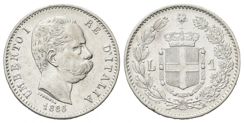 REGNO D’ITALIA
Umberto I, 1878-1900.
Lira 1886 Roma.
Ag 
Dr. Testa del sovra...