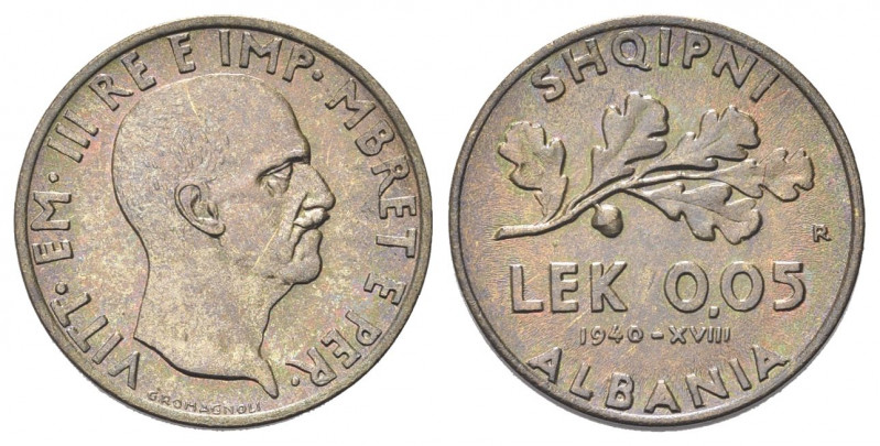 REGNO D’ALBANIA
Vittorio Emanuele III, 1939-1943.
0,05 Lek 1940 a. XVIII Roma....
