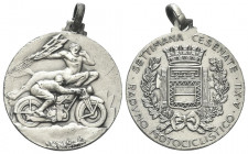 CESENA
Ventennio Fascista, dal 1923 al 1943.
Medaglia 1934 a. XII Raduno Motociclistico Cesenate.
Æ argentato gr. 12,97 mm. 32,1
Dr. Motociclista;...