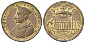 MILANO
Carlo Borromeo (cardinale), 1538-1584.
Medaglia secc. XVIII-XIX.
Æ dorato gr. 14,36 mm. 32,3
Dr. CAR BORROMEVS - CAR ARC MED. Busto a s.
R...