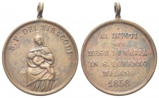MILANO
Medaglia 1858 devozionale “Ai Divoti in San Lorenzo” Beata Vergine dei Miracoli.
Æ gr. 14,17 mm. 32,2
Dr. B V DEI MIRACOLI. La Vergine sedut...