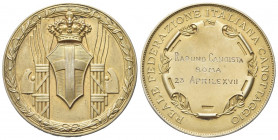 ROMA
Ventennio Fascista, dal 1923 al 1943.
Medaglia 1939 a. XVII Reale Federazione Italiana Canottaggio.
Ag dorato gr. 33,47 mm. 49
Dr. Stemma del...