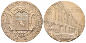 TORINO
Ventennio Fascista, dal 1923 al 1943.
Medaglia 1933 a. XI opus S. Johnson.
Æ gr. 86,16 mm. 60
Dr. CASSA DI RISPARMIO TORINO. Stemma entro c...