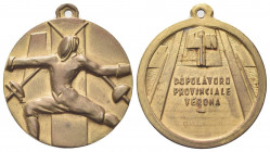VERONA
Ventennio Fascista, dal 1923 al 1943.
Medaglia s. data dopo lavoro provinciale.
Æ dorato gr. 12,55 mm. 30,5
Dr. Schemidore verso s. sovrapp...